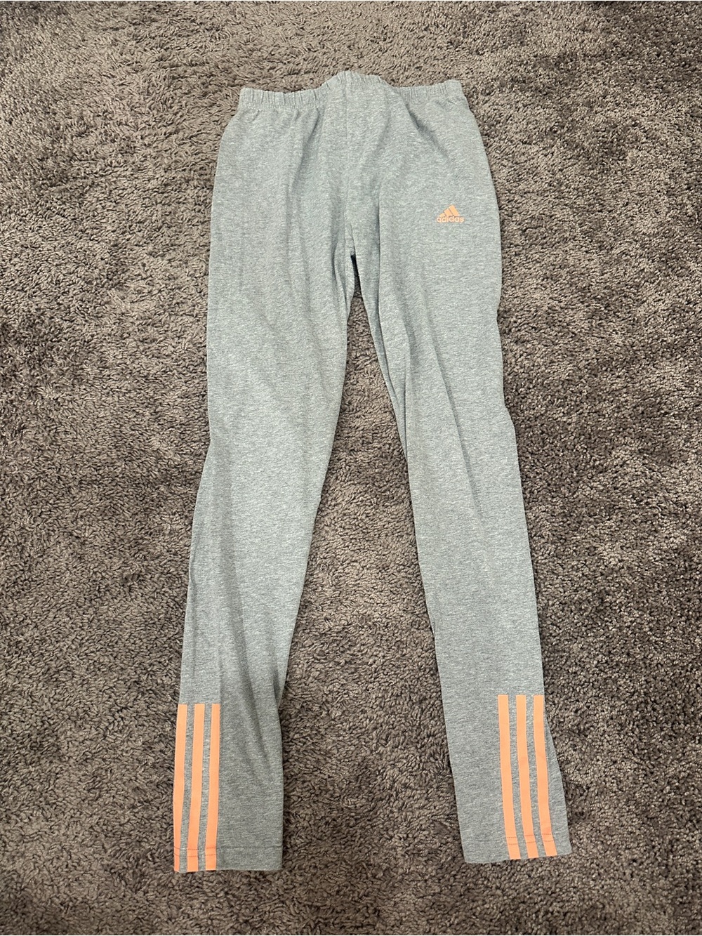 adidas Women's Gray/Orange Ankle Leggings Size L Solid 3-Stripes Logo